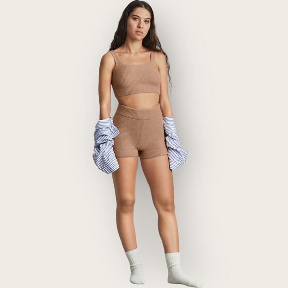 Everlane Cozy-Stretch Cropped Tank Top | Medium | Camel Brown Wool Loungewear - Picture 9 of 9